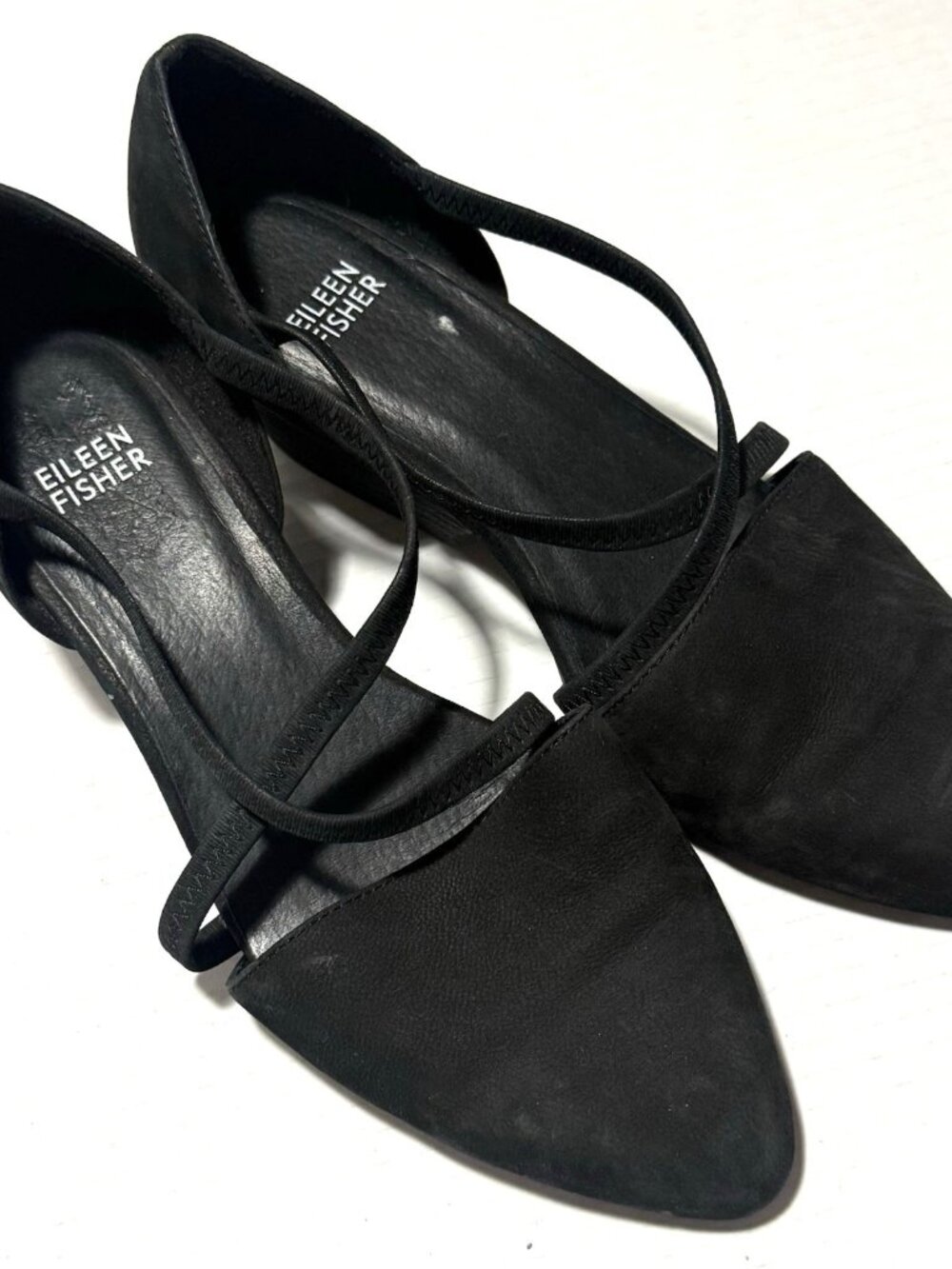 Eileen Fisher Faux Suede Slip On Elastic Strap Block Heel Shoes Size 8